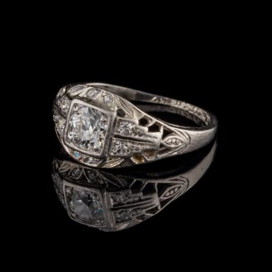 Art Deco .72 Carat Total Weight Diamond and Filigree Platinum Dinner Ring