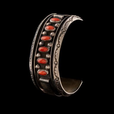 Native American Sterling Silver Coral Cuff Bracelet