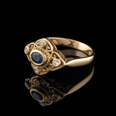 14K Sapphire Filigree Ring with Diamonds