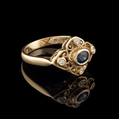 14K Sapphire Filigree Ring with Diamonds