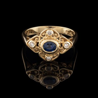 14K Sapphire Filigree Ring with Diamonds