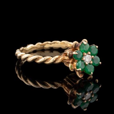 Pre-Owned 14K Emerald and Diamond Flower Ring