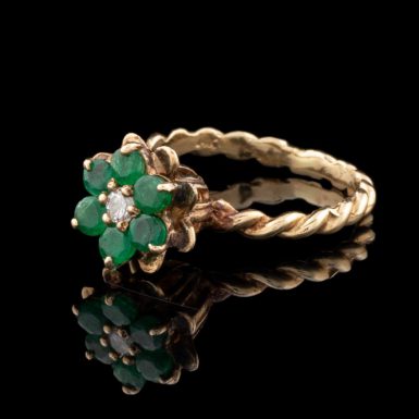 Pre-Owned 14K Emerald and Diamond Flower Ring