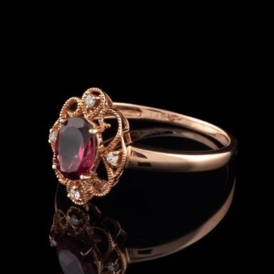 14K Rose Gold Rhodolite Garnet and Diamond Ring