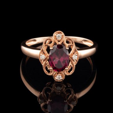 14K Rose Gold Rhodolite Garnet and Diamond Ring