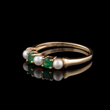 Pre-Owned 10K Emerald and Pearl Band