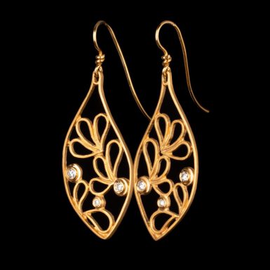 14K Leaf Dangle Earring with Diamonds