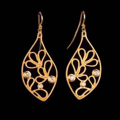 14K Leaf Dangle Earring with Diamonds