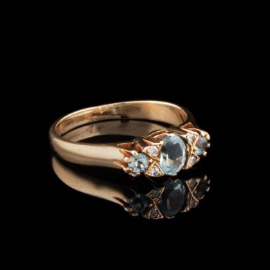 Pre-Owned 14 Karat Gold Aquamarine and Diamond Ring